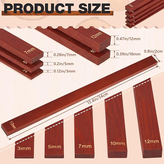 Sasylvia 10 Pcs Pottery Rolling Pin Guides Wood Teaching Rolling Mud Stick Guide Set Polymer Clay Depth Guide Pottery Tools Clay Mudboard Tools (5 Size,Reddish Brown)