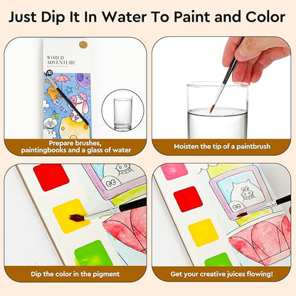 Watercolor Coloring Books for Kids Ages 4-6,8-12,Travel Pocket Water Color Paint Set for Toddlers Party Birthday Thank You Exchange Gift Art and Craft for Boys Girls Ages 3 4 5 6 7 8