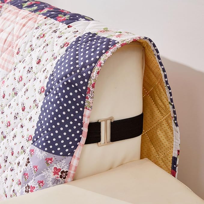 EVENHUG Sofa Cover for 3 Cushion Couch Patchwork Floral Sofa Slipcover Washable 3 seat Couch Cover Furniture Protector Cover with Elastic Straps for Pets Kids Dog Cat (Sofa,Pink&Purple)