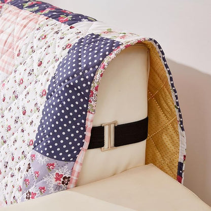 EVENHUG Loveseat Sofa Cover Patchwork Floral Sofa Slipcover Washable Couch Cover 2 Cushion Sofa Furniture Protector Cover with Elastic Straps for Pets Kids Dog Cat (Loveseat,Pink&Purple)