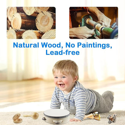 Chriffer Kids Musical Instruments Toys, Percussion Instruments Set with Storage Bag, Preschool Educational Music Toys for Boys Girls, Natural Eco-Friendly Wooden Music Set (10pcs)