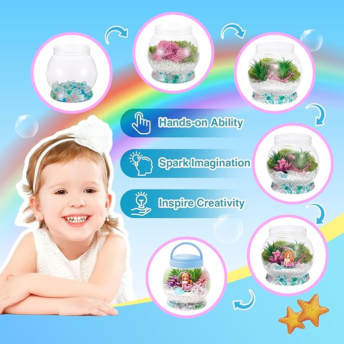 Kids Terrarium Kit, Light-Up Mermaid Toys for Girls 4-6, DIY Arts & Crafts Kits for Kids with Remote Control, Preschool Learning & Educational Science Kits, Gift Ideas for Birthday Christmas