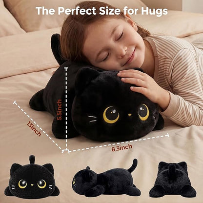 Mewaii Cute Black Cat Plush Pillow, Kawaii Plushies Black Cat Stuffed Animals, Squishy Plushies, Cuddle Plush Pillow for Kids & Girls (13 Inch)