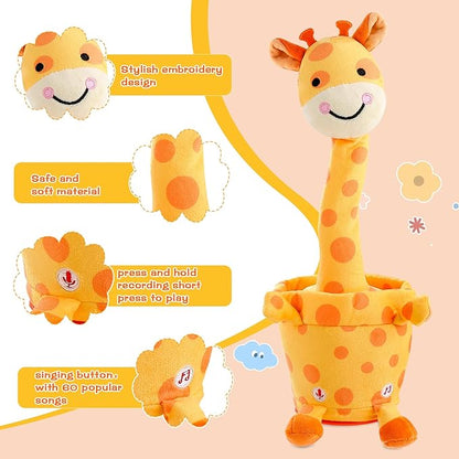 Dancing Talking Giraffe Toy, Stuffed Animal Baby Toy Repeating What You Say, Glowing Musical Electronic Giraffe Gifts for Toddlers 1-3 Years Old (Smiling Giraffe)