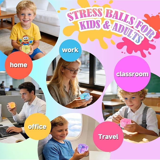 24 Pack Slow Rising Ice Cube Squishy Stress Balls，Stress Cube for Adults Kids , Sensory Fidget Toy for Anxiety Relief, Square Squeeze Toy for Classroom Prizes, Mini Nice Cube Squishy for Party Favors