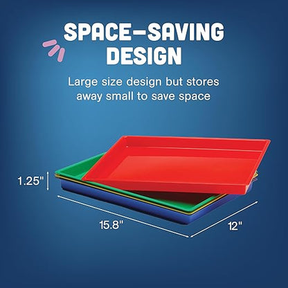 Constructive Playthings Messy Trays for Paint, Water and Sand Toys, Classroom Supplies, Toddler Toys for Creative Play, Set of 4 Trays, Ages 3 Years and Older