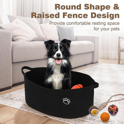 Optish Dog Toy Basket, Toy Box and Bin for Dog Cat Storage, 19.7" X 11" X 7.9" (30L) Large Woven Rope Basket for Blanket Storage, Living Room, Bedroom, Bedroom, Black