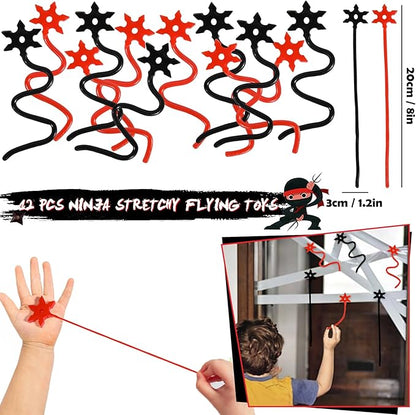 12Set Ninja Party Favors Birthday Supplies for Kids Boys, Ninja Spiral Notepads Invisible Ink Pens Stars Slingshots Stretchy Flying Ninjas Silicone Bracelets Ninja Toys Gifts Ninja Party Supplies