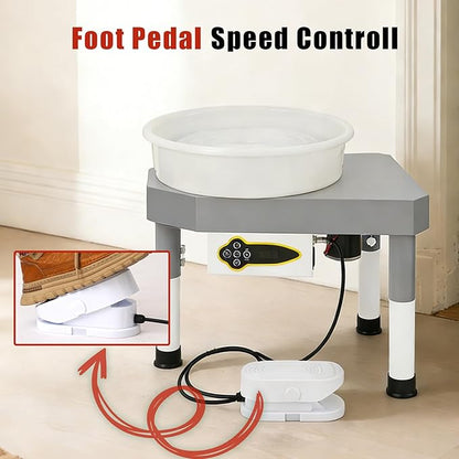 14" 450W Electric Pottery Wheel with LCD Panel Adjustable Speed Foot Pedal,Detachable Basin,Heighten Desk Legs,Clay Toolfor Kids, Adults, Beginners, Home DIY & Professional Pottery Making