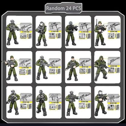 24 PCS Military Forces Building Block Action Mini-Figures Blind Bags with Multiple Military Weapons Accessories Equipment Assembly Building Toys Party Favors for Boys