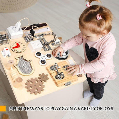 Montessori Busy Board for Toddlers 1 2 3 4 Year Old, Wooden Sensory Toys, Preschool Learning Activities for Fine Motor Skills Travel Toy, Basic Life Skills Educational Gifts for Age 1-3 Kids Boy Girl