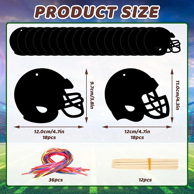 JULMELON 36 PCS Football Crafts for Kids, Rainbow Scratch Paper Art for Kids Football Party Favors Football Helmet Scratch Off Cards for Football Themed Birthday Party Supplies School Activities