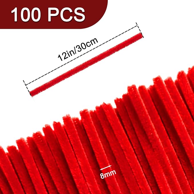 Red Pipe Cleaners Craft Bulk,Valentine's Day Gift,100Pcs Chenille Stems Hand Crafts,Flowers DIY Craft Supplies for Home/Christmas Arts and Crafts Decorations,Sensory Toys for Ages 8-13,Family Games