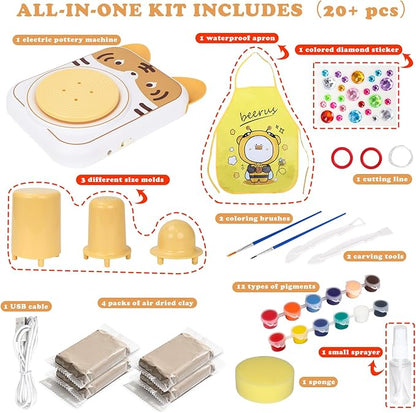 Pottery Wheel for Kids, Art Supplies Arts & Crafts Kit, Crafts Toys for Girls 6+, Pottery Studio Craft Kit with 4 Pack Air-Dry Clay,Girls Toys Birthday Christmas Gift for Kids Ages 6 7 8 9 10 11 12+