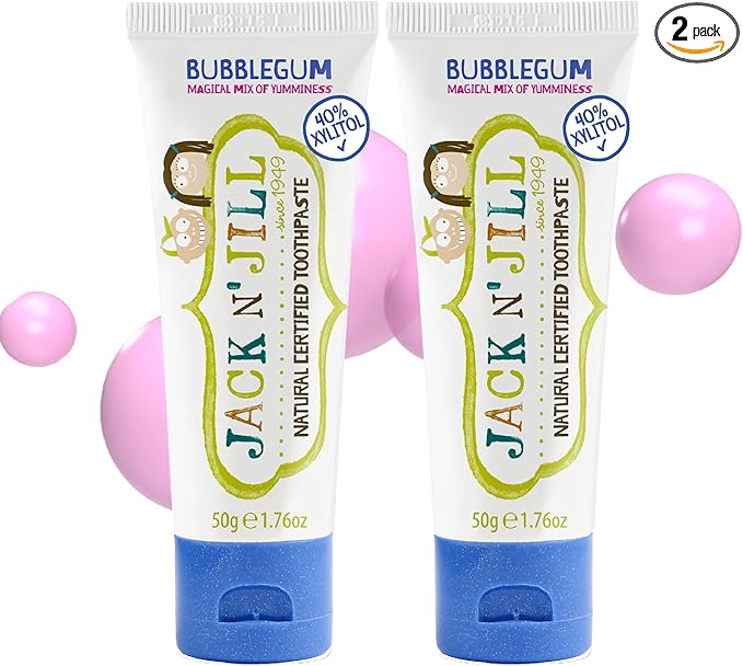 Jack N' Jill Natural Toddler Toothpaste for Baby, Kids and Infants 6 Months & Up, Fluoride Free Training Toothpaste for Toddlers 1-3 (1.76 Fl Oz (Pack of 2), Bubblegum)