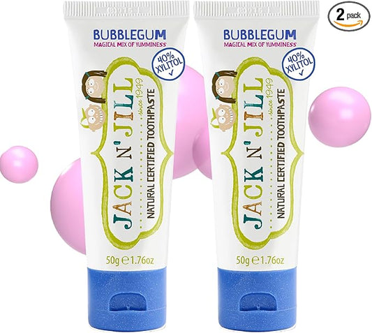 Jack N' Jill Natural Toddler Toothpaste for Baby, Kids and Infants 6 Months & Up, Fluoride Free Training Toothpaste for Toddlers 1-3 (1.76 Fl Oz (Pack of 2), Bubblegum)