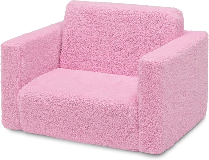 Delta Children Cozee Flip-Out Sherpa 2-in-1 Convertible Chair to Lounger for Kids, Pink