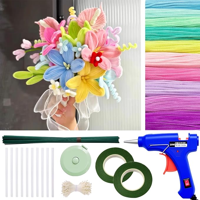 500 Pcs Pipe Cleaners for Crafts – 10 Colors Chenille Stems with Glue Guns & Tape Measure – Perfect for DIY Projects, Holiday & Room Decorations, Arts and Crafts Activities (Macaron, 12in x 8mm)