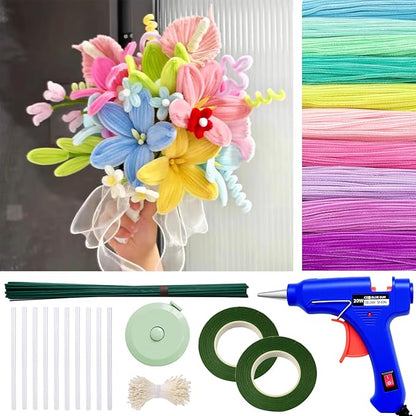 500 Pcs Pipe Cleaners for Crafts – 10 Colors Chenille Stems with Glue Guns & Tape Measure – Perfect for DIY Projects, Holiday & Room Decorations, Arts and Crafts Activities (Macaron, 12in x 8mm)