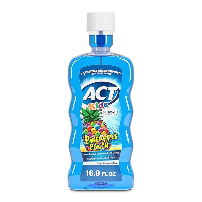 ACT Kids Anticavity Fluoride Rinse Pineapple Punch 16.9 fl. oz. Accurate Dosing Cup, Alcohol Free