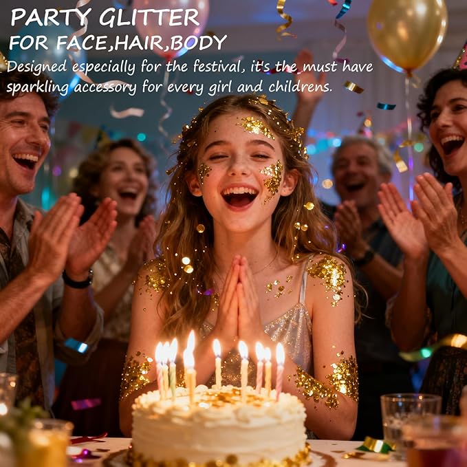Hair Face Body Glitter Set for Women, Silver Pink Gold Holographic Mermaid Sequins Chunky Glitter Makeup for Prom, Music Festival Rave Accessories, Mardi Gras, Halloween Themed Party