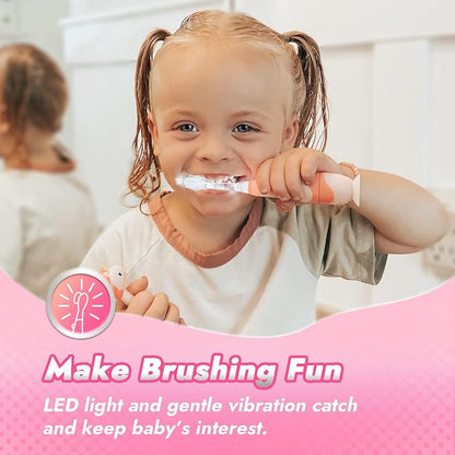 Papablic Toddler Sonic Electric Toothbrush for Ages 1-3 Years, Baby Electric Toothbrush with Cute Unicorn Cover and Smart LED Timer, 4 Brush Heads (Doris)