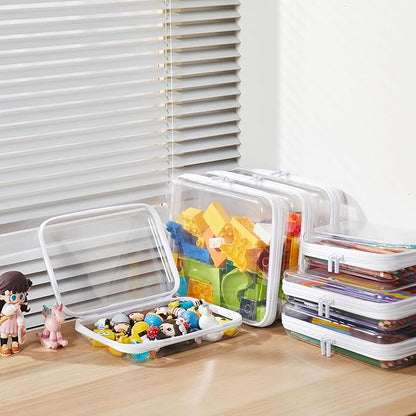 MACOPRO 3PCS Clear Zipper Pouches, Kid's Toy Storage Organizer Bins, Zippered Hard Pouch Double, Portable Makeup and Cosmetic Bag, Hard Plastic Case,Clear Zipper Bags Pencil Case, Christmas Storage
