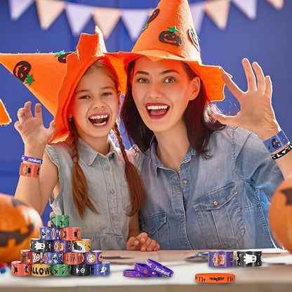 Garma 96Pcs Halloween Slap Bracelets Rubber Wristbands for Halloween Party favors, Kids Girls Boys Toddlers Halloween Gifts