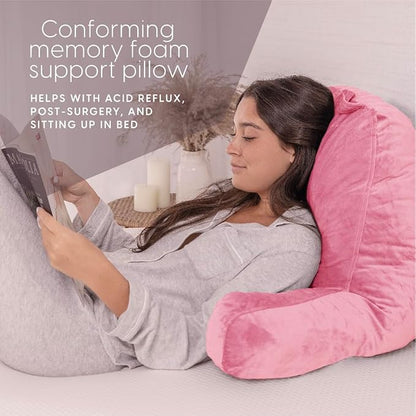 Milliard Reading Pillow with Shredded Memory Foam, Large Adult Backrest with Arms, Back Support for Sitting Up in Bed with Washable Cover (Sit up Pillow) Pink