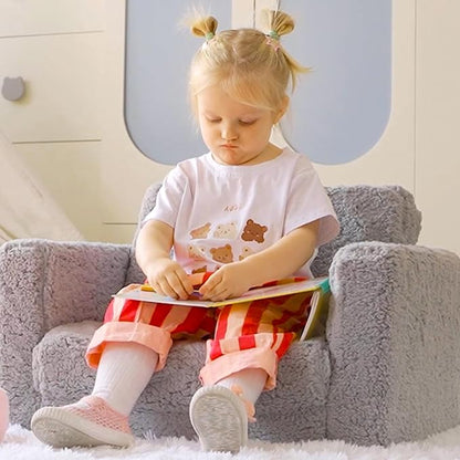 ALIMORDEN 2-in-1 Flip Out Cuddly Sherpa Toddler Couch, Convertible Sofa to Lounger, Grey