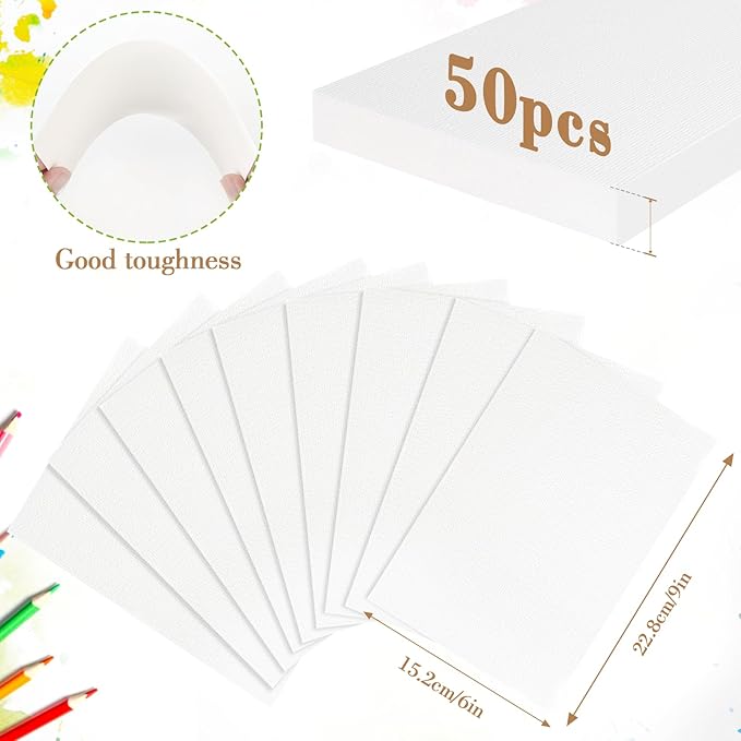 50PCS 9x6 Watercolor Paper Bulk, 140lb/300g Cold Press Thick Water Color Paper Pad for Kid Child Adult, White Art Paper for Drawing Painting Markers Gouache, Textured Cotton Paper Sheets