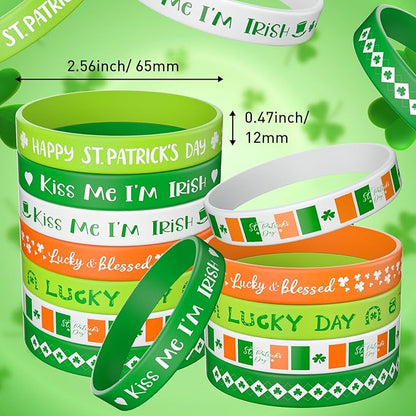 Morcheiong 70 Pcs St. Patrick's Day Silicone Bracelets Pink Red Party Favors Classic Rubber Wristbands for Kids Adults St. Patrick's Day Party Decorations