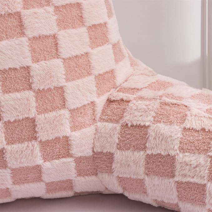 Aimuan Checkered Reading Pillow Bed Rest Wedge Backrest Checkerboard Pillow with Arms Back Support for Sitting Up in Bed Cushion Incline Rest Sleeping Snoring Pillow (Pink,Large)