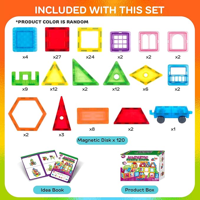 TOY Life Magnetic Tiles for Toddlers 3-5 120 Pcs Magnet Blocks for Kids Ages 4-8 STEM Tile Building Toys Birthday Gift for Boys and Girls