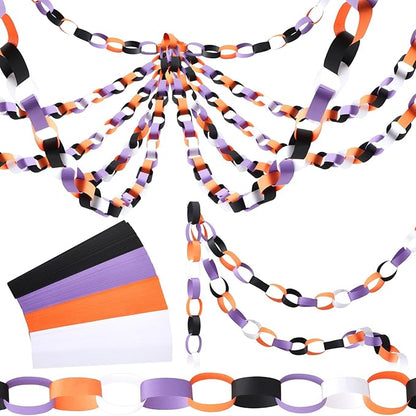 Lincia 600 Sheet Paper Chain Garland Strips 1x8 Inch with Double Sided Tape, DIY Construction Paper Chains for Birthday Wedding Holiday Party Decorations, Crafts Supplies (Purple Black)