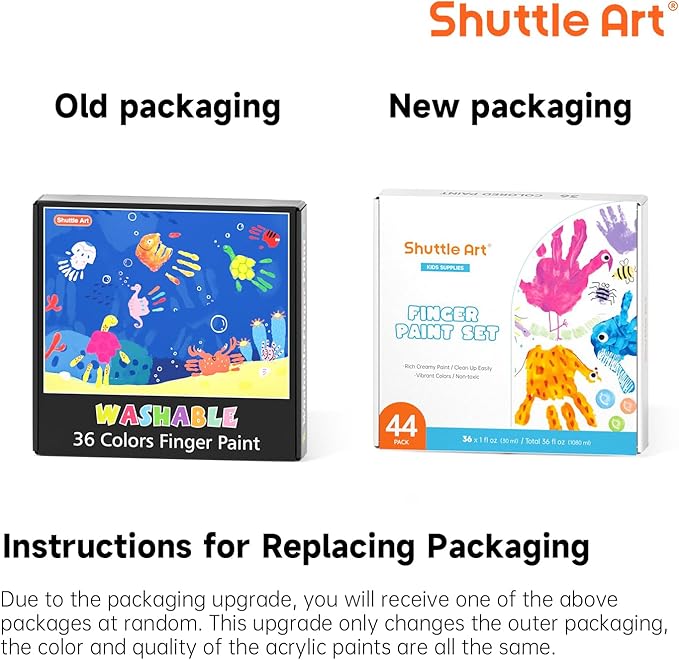 Shuttle Art Washable Finger Paint, 44 Pack Kids Paint Set with 36 Colors Toddler Paints(30ml, 1oz) for Toddlers, Paint Brushes, Finger Paint Paper Pad, Palette, Non Toxic Paint for Kids Art & Craft