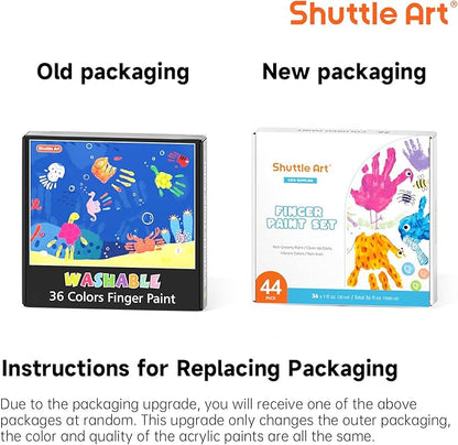Shuttle Art Washable Finger Paint, 44 Pack Kids Paint Set with 36 Colors Toddler Paints(30ml, 1oz) for Toddlers, Paint Brushes, Finger Paint Paper Pad, Palette, Non Toxic Paint for Kids Art & Craft