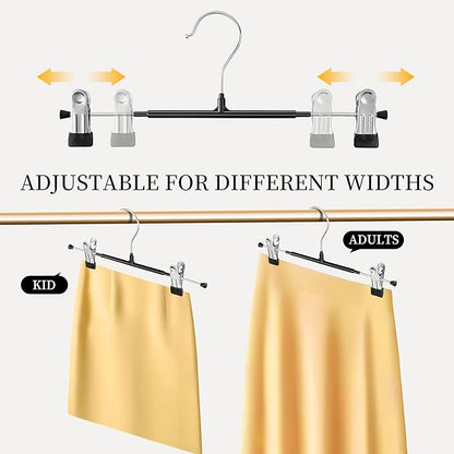 20 Pack 14Inch Heavy Duty Pants Skirt Hangers with Clips,Metal Trousers Hanger for Jeans Black Non Slip Women Shorts Hangers Saving Space Clothing Hanger for Adult,Men,Children,Kid,Baby