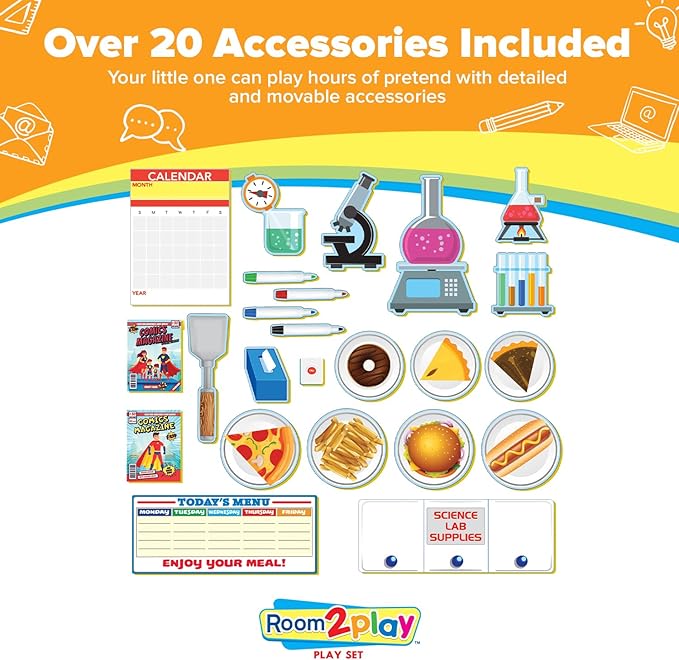 School Set - Large Kids School Pretend Play Set for Toddlers Ages 3+ Years –Wooden Toy Playset Folds Away for Easy Storage with 20 Fun & Interactive Pieces