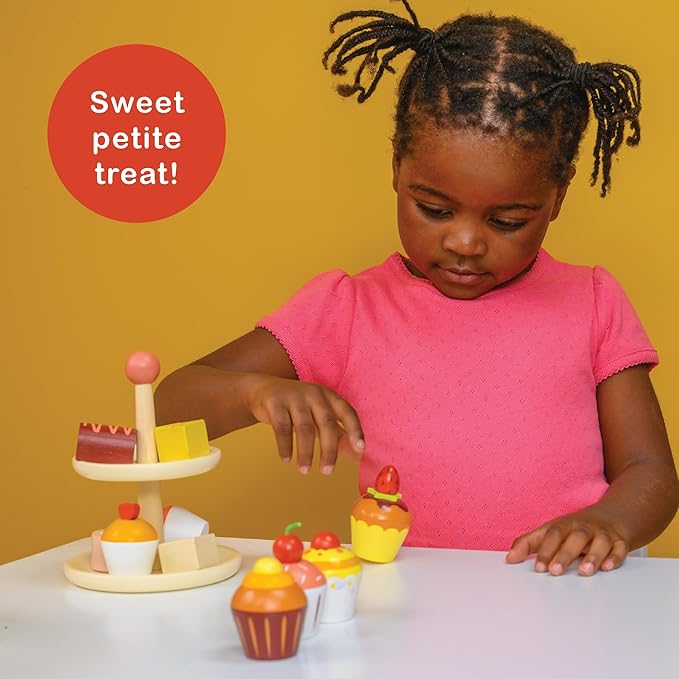 Mentari Toys - Teatime Cupcake Set - 4pc Wooden Cupcake Play Food Set - Pretend Play Kitchen and Market Food Accessories - Encourages Role Play and Develops Social Skills - Gift for Toddlers - Age 3+