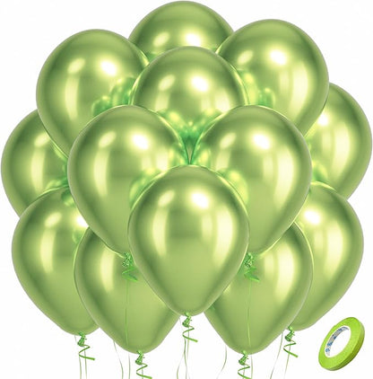 Bezente Metallic Green Balloons Latex Party Balloons - 100 Pack 12 inch Round Helium Metallic Apple Lime Green Balloons for Summer Wedding Engagement Bridal Shower Birthday Party Decorations