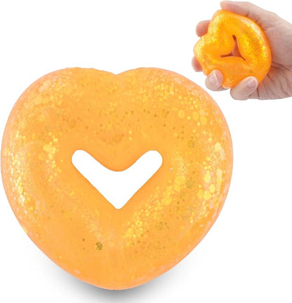 Wearable Squishy Stress Relief Toys, Glitter Heart Stress Relief Toy,Crystal Glitter Bracelet Soft Sensory Fidget Toys,Kids Party Favors,Classroom Rewards,Goody Bag Stuffer (Orange)