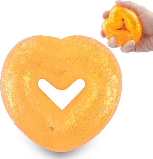 Wearable Squishy Stress Relief Toys, Glitter Heart Stress Relief Toy,Crystal Glitter Bracelet Soft Sensory Fidget Toys,Kids Party Favors,Classroom Rewards,Goody Bag Stuffer (Orange)