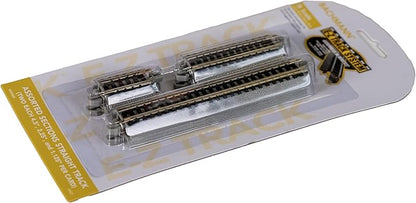 Bachmann Trains - Snap-Fit E-Z TRACK ASST. SECTIONS STRAIGHT TRACK (2 each 4.50", 2.25" and 1.125" per card) - NICKEL SILVER Rail With Grey Roadbed - N Scale, 8