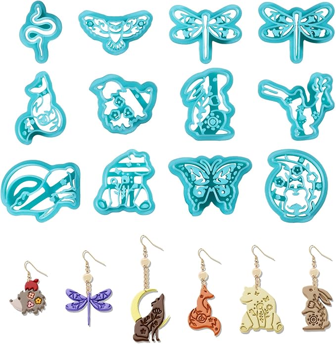 ORIGACH 12 Pcs Forest Animals Polymer Clay Cutters, Wildflowers Design Clay Cutters for Polymer Clay Jewelry Earrings with a Clear Storage Box