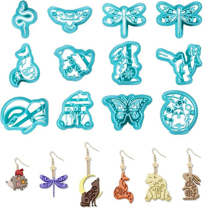 ORIGACH 12 Pcs Forest Animals Polymer Clay Cutters, Wildflowers Design Clay Cutters for Polymer Clay Jewelry Earrings with a Clear Storage Box