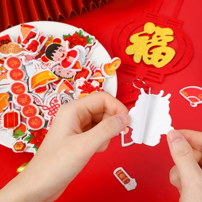 JULBEAR 300pcs Chinese New Year Foam Stickers 2026 Year Candy Sticker Chocolate Labels Sticker for Chinese New Year Spring Festival Decoration Party Favor Gift Card Supplies