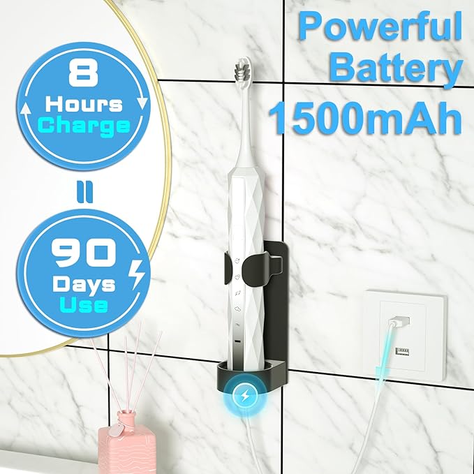 Diamond Style - Electric Toothbrush, 10 Brush Heads & Travel Case, 42,000 VPM Electric Motor & Wireless Charging, 15 Modes with Smart Timer, Ultra Whitening Toothbrush for Adults and Kids