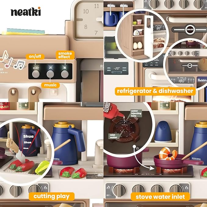 72-Piece Kids' Kitchen Playset, 27.16 x 10.62 x 36.61 inches, Interactive Toy for Toddlers, Realistic Design & Educational Fun for Ages 3 and Up (Light Brown 72)