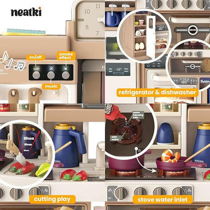 72-Piece Kids' Kitchen Playset, 27.16 x 10.62 x 36.61 inches, Interactive Toy for Toddlers, Realistic Design & Educational Fun for Ages 3 and Up (Light Brown 72)